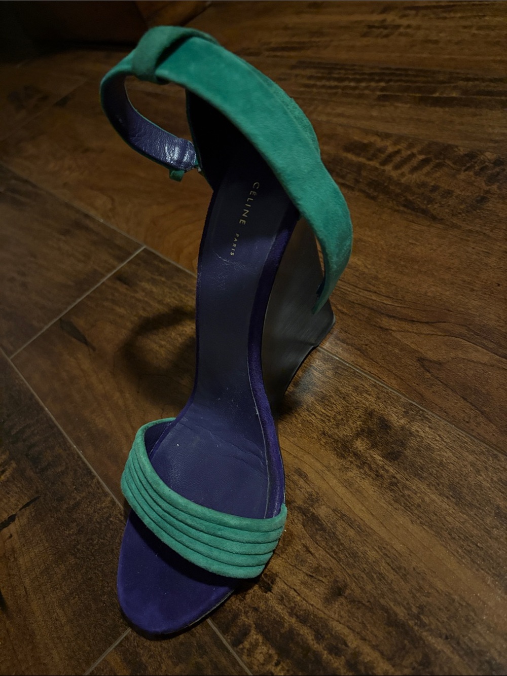 Celine Green Suede & Purple Wedge Sandal - Celine